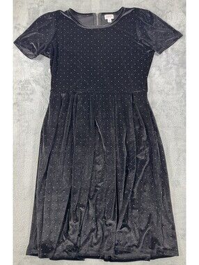 Lularoe Elegant Colletion Velvet Black Silver Dot Amelia Zip Pocket Dress XL